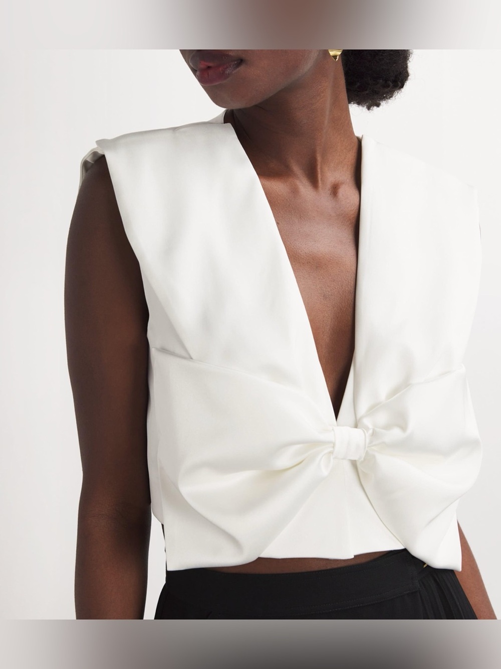 Sandro White Bow-Front V-Neck Crop Top